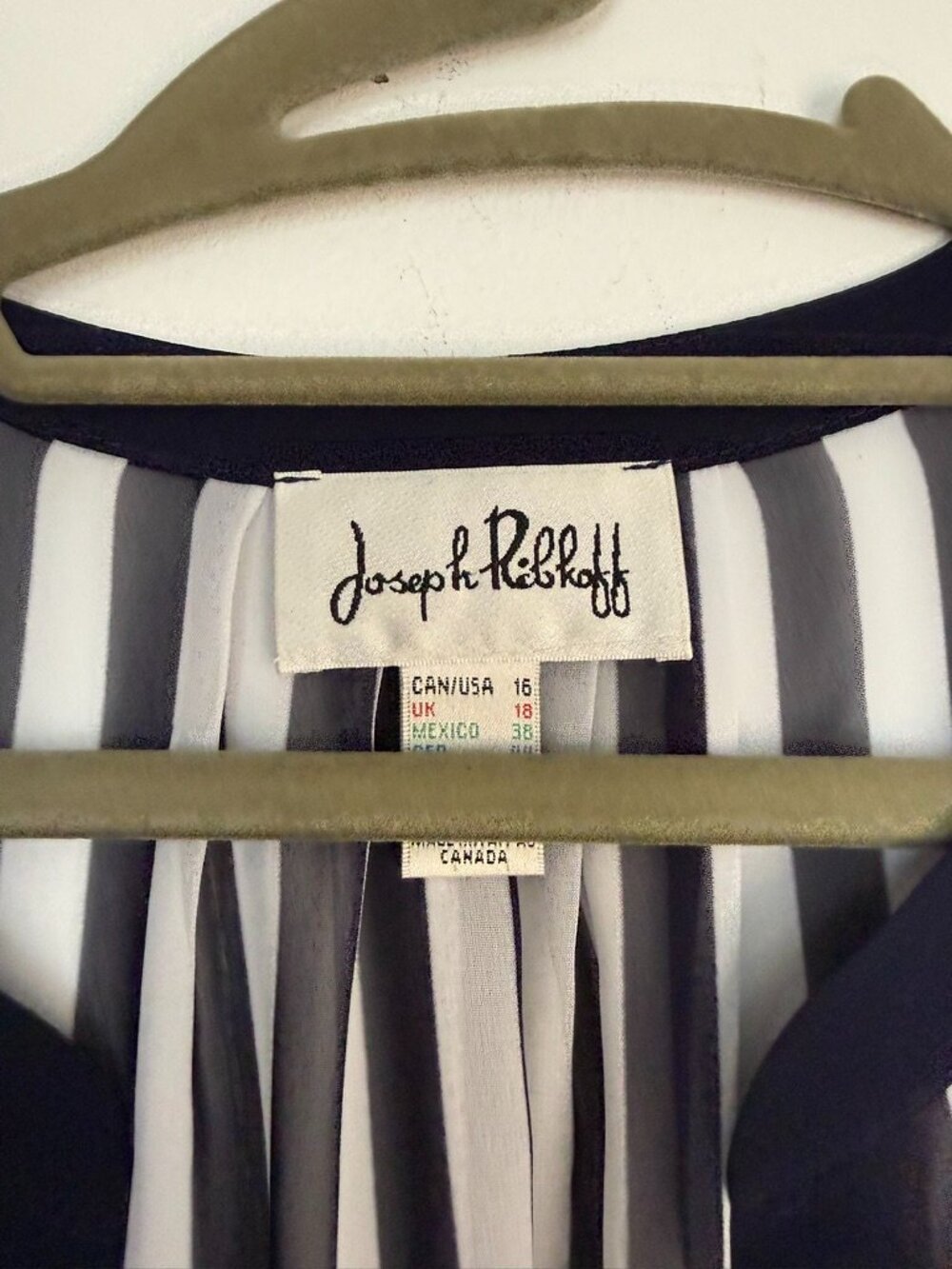 $90 Retail – Joseph Ribkoff Black White Sheer Stripe Blouse Career Chic Top - Picture 4 of 7